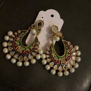 Chand bali polki with Pearl earrings